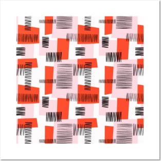 Modern Geometric Collage Red Pink Black White Posters and Art